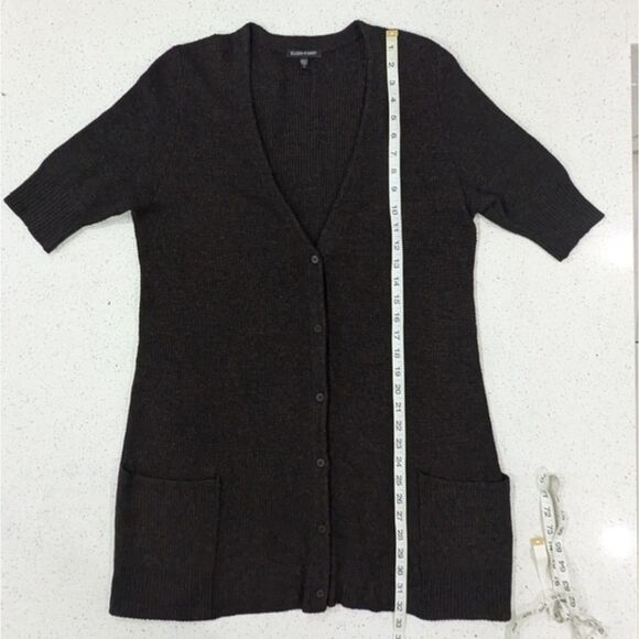 Eileen Fisher Wool Cashmere Blend Brown Cardigan Sweater Short Sleeve Fall M - Picture 5 of 9